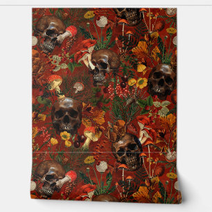 Rode Vintage Mystic Skull Forest Garden Wallpaper Behang
