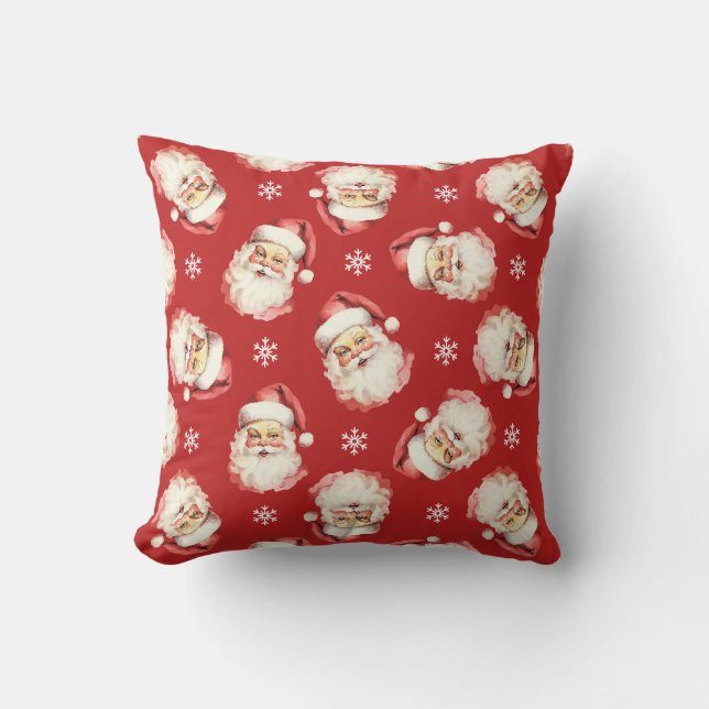 Rode Vintage Retro Kerstman Kerst Kussen (Voorkant)