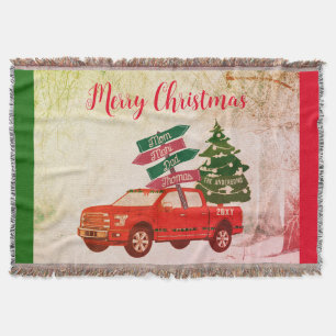 Rode Vintage Rode Truck Familie Naam Kerstmis Deken