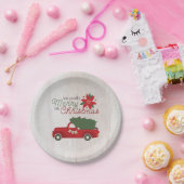 Rode Vintage Truck & Kerstboom Papieren Bordje (Feest)