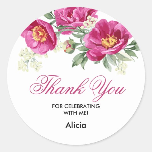 Rode Violet Pioen Bloemen Groen Dank u Sticker (Voorkant)
