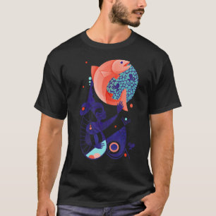Rode Vis Droom Blauwe Fantasie Schepsel Abstracte T-shirt