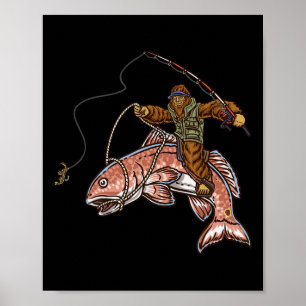 Rode vis vissen jagen Bigfoot Vissers  Poster