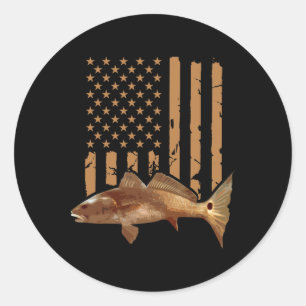 Rode vis vissen Rode Trommel staart Amerika Vlag Ronde Sticker