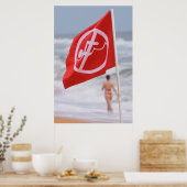 Rode vlag op het strand - Florida Poster (Keuken)