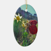 rode vleugelfee en daffodils keramisch ornament (Rechts)
