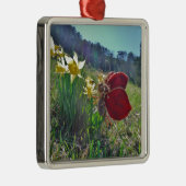 rode vleugelfee en daffodils metalen ornament (Rechts)