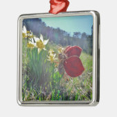 rode vleugelfee en daffodils metalen ornament (Links)