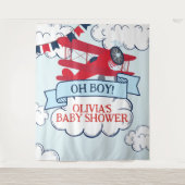 Rode Vliegtuig Baby Shower Wandkleed (Voorkant)