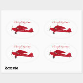 Rode Vliegtuig Merry kerstcadeautjes Ovale Sticker (Vel)