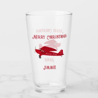 Rode Vliegtuig Merry Kerstmis Pint Soda Jar Glas