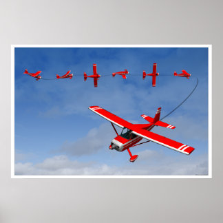 Rode vliegtuigen die een aerobatische magneetrol u poster