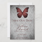 Rode Vlinder Damask Save the Date Aankondiging (Voorkant)