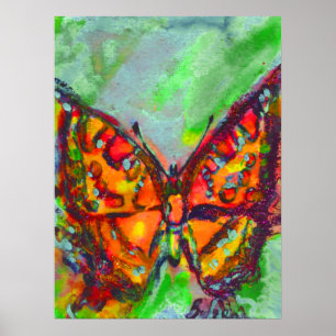 RODE VLINDER IN BLAUWE GROENE TEAL GOUD SPARKELS POSTER