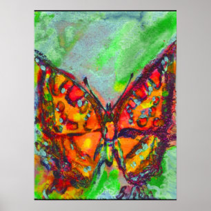 RODE VLINDER IN BLAUWE GROENE TEAL GOUD SPARKELS POSTER