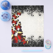 Rode vlinders op zwarte kant flyer (Enkel)