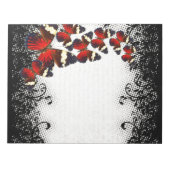 Rode vlinders op zwarte kant notitieblok (Voorkant)