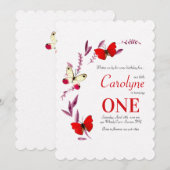 Rode vlinders verjaardagsfeestje kaart (Voorkant / Achterkant)