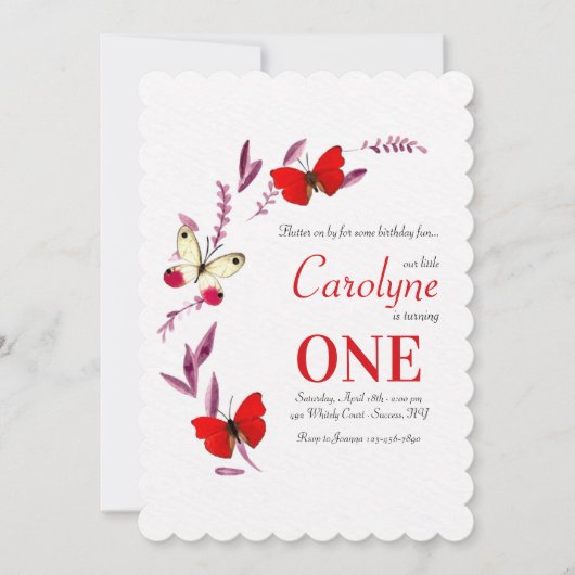 Rode vlinders verjaardagsfeestje kaart (Voorkant)