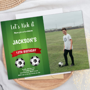 Rode Voetbal Verjaardag Uitnodiging met Foto