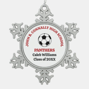Rode Voetbalteam van de Middelbare School Persoonl Tin Sneeuwvlok Ornament