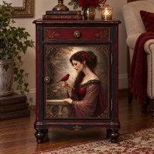 Rode Vogel Dame Portret Decoupage