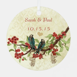 Rode  vogel, eerste kerstfoto Bruin Metalen Ornament