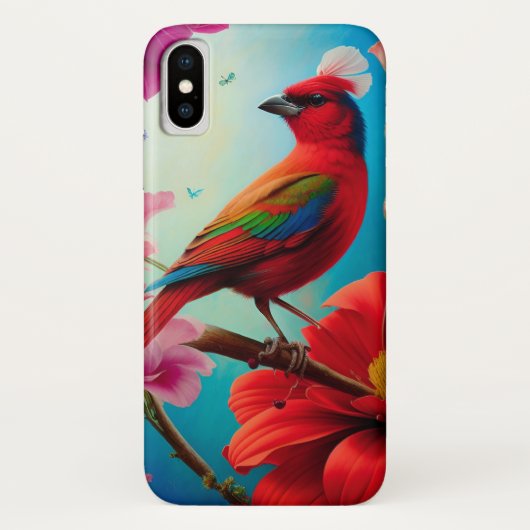 Rode vogel en bloemen Case-Mate iPhone case (Achterkant)
