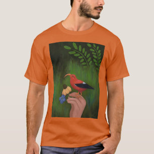 Rode vogel en bloemen op Nymph Hand Iiwi Hawaiian  T-shirt