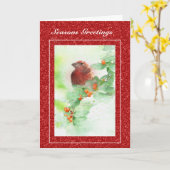 Rode vogel en kerst-Kaart op Berries Kaart (Gele Bloem)