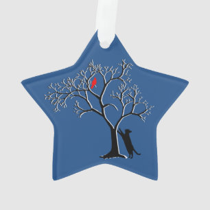 Rode vogel en zwarte kattenster ornament