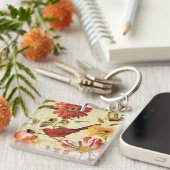 Rode vogel in een bloem sleutelhanger (Voorkant Rechts)