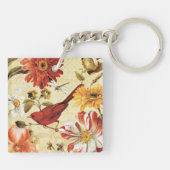 Rode vogel in een bloem sleutelhanger (Achterkant)