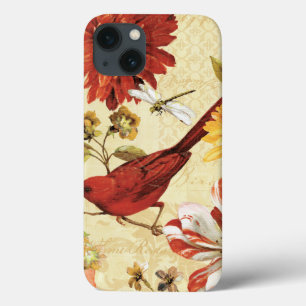 Rode Vogel in een Tuin van de Bloem iPhone 13 Hoesje