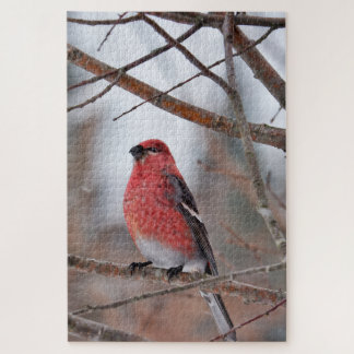 Rode Vogel in Wintersneeuw Legpuzzel