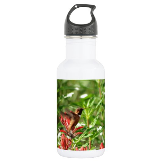 Rode vogelbloem waterfles (Voorkant)