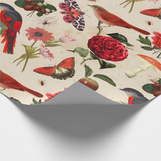 Rode vogelpest en paddenstoel cadeaupapier (Hoek)