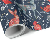 Rode vogels, Deer, konijnen op Noordse Kerstmis Cadeaupapier (Rol Hoek)