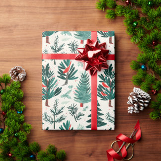 Rode vogels en groene bomen op een witte achtergro cadeaupapier