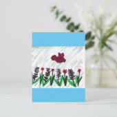 Rode vogels lavendelbloemen briefkaart (Staand voorkant)