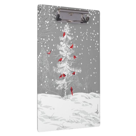 Rode vogels, witte kerst klembord (Rechts)