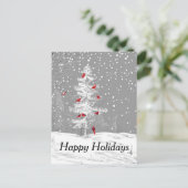 Rode vogels, witte kerst, Prettige feestdagen, sne Feestdagenkaart (Staand voorkant)