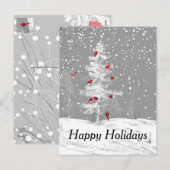 Rode vogels, witte kerst, Prettige feestdagen, sne Feestdagenkaart (Voorkant / Achterkant)