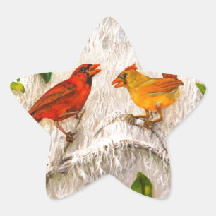 Rode vogels. Zing van liefde Ster Sticker