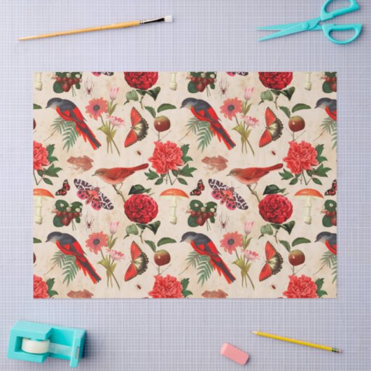 Rode vogelvlinder en paddenstoelontbinding tissuepapier (Craft)