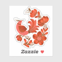 Rode volkskunst vogel & bloem sticker