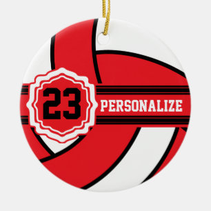 Rode volleybal Naam en nummer DIY Keramisch Ornament