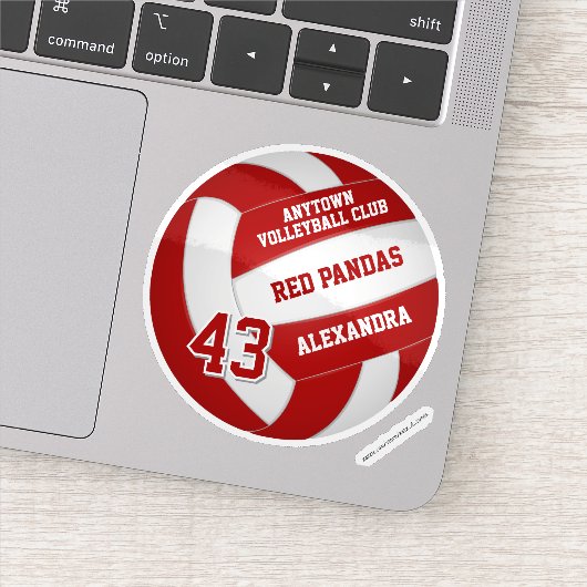 Rode volleybal team kleuren kinder naam Jersey num Sticker (Detail)