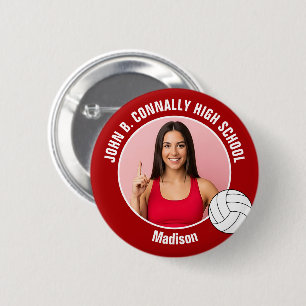 Rode Volleybalspeler Foto Hoge School Geest Ronde Button 5,7 Cm