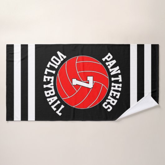 Rode Volleybalteamnaam en afspeelnummer Aangepast Badhanddoek (Badhanddoek)